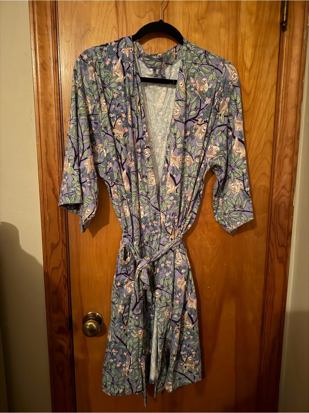 Vera Bradley Lavender Sloth & Leaf Kimono Robe
